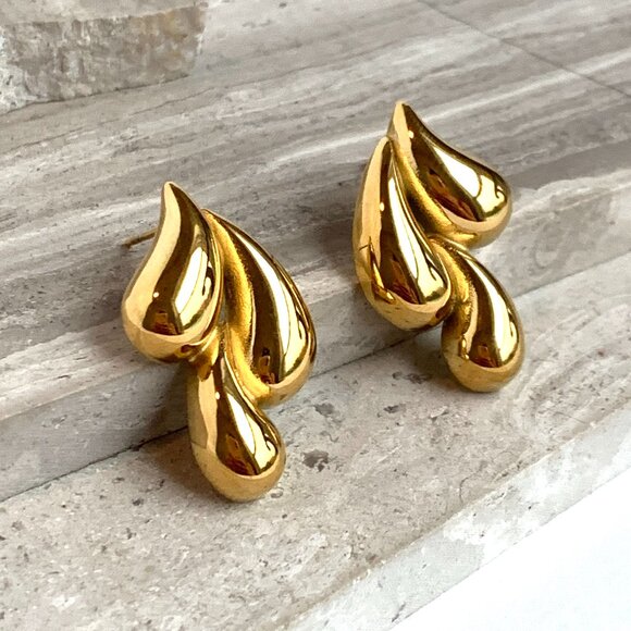 NEW~ Anthropologie Adina Eden Solid Triple Puffy Teardrop Stud Earrings - Picture 4 of 9